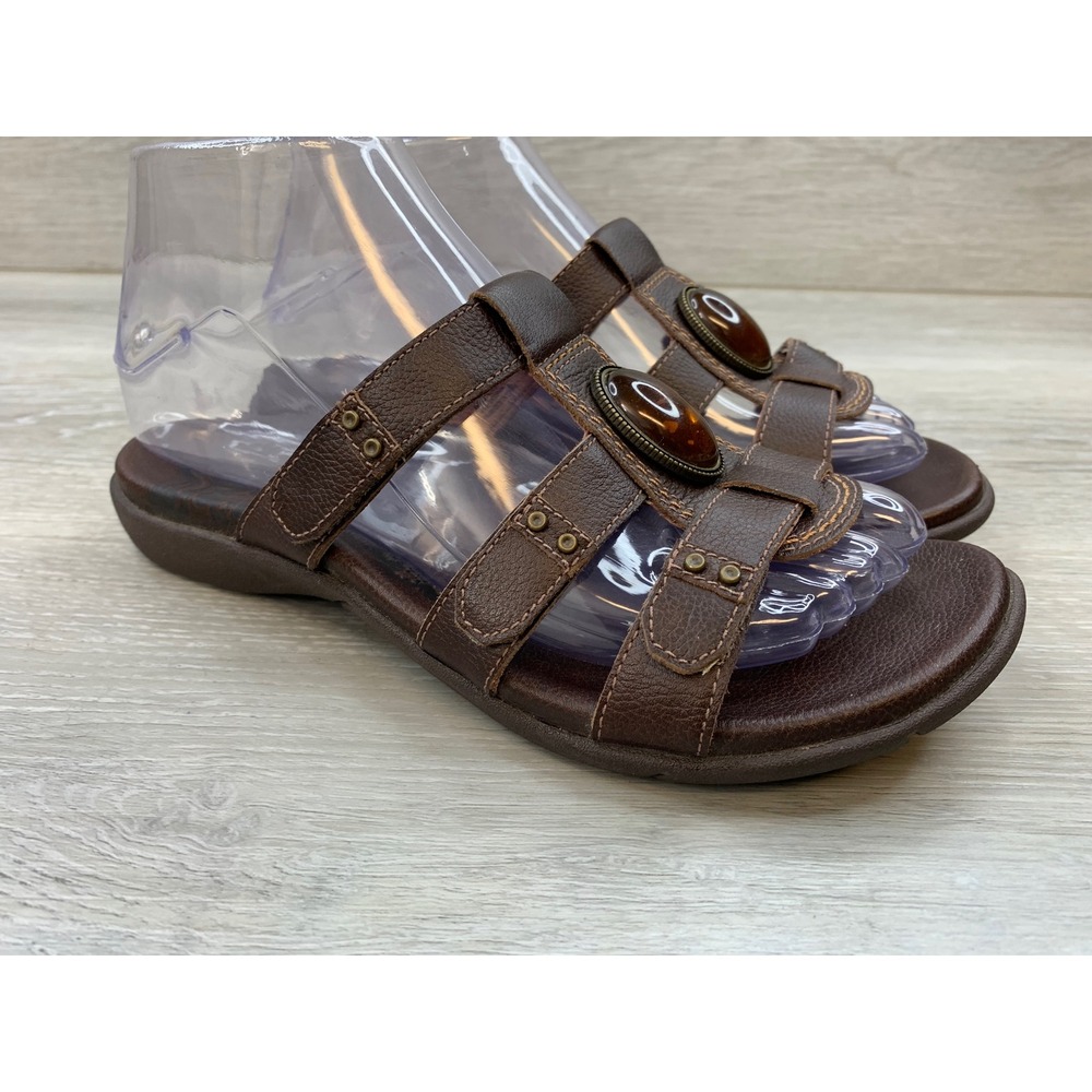 Taos Fortune Brown Leather Gemstone Strappy Sandals Women's 6 Comfort Shoes